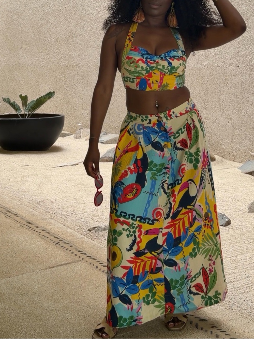 Zara Tropical Floral Print Crop Top & Maxi Skirt Set - Picture 10 of 15
